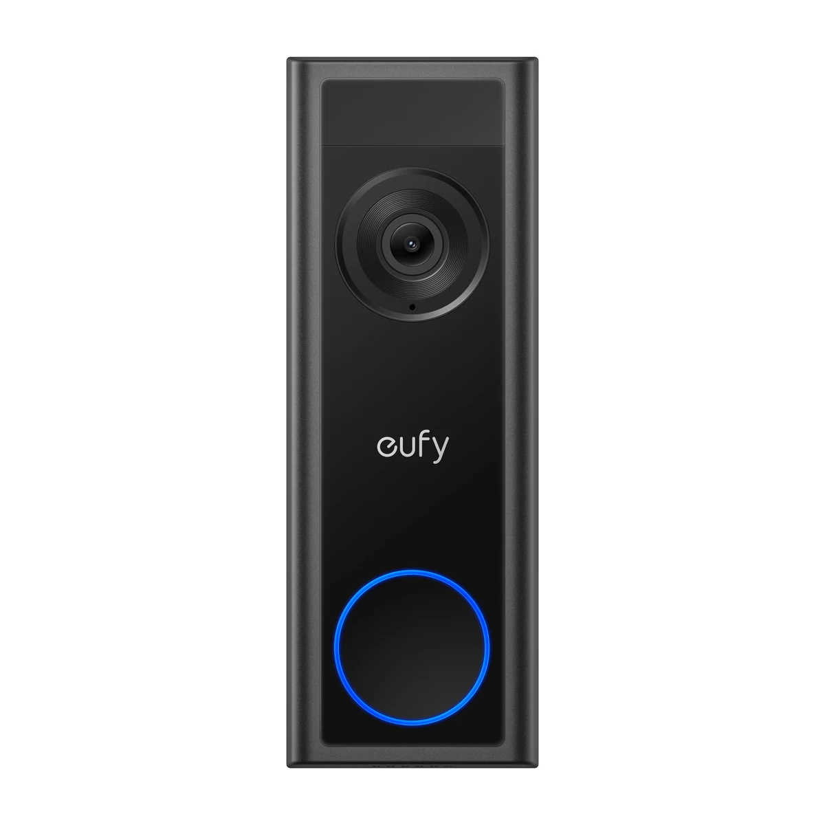 Black eufy Video Doorbell C31 with a camera at the top and a blue-ringed button at the bottom