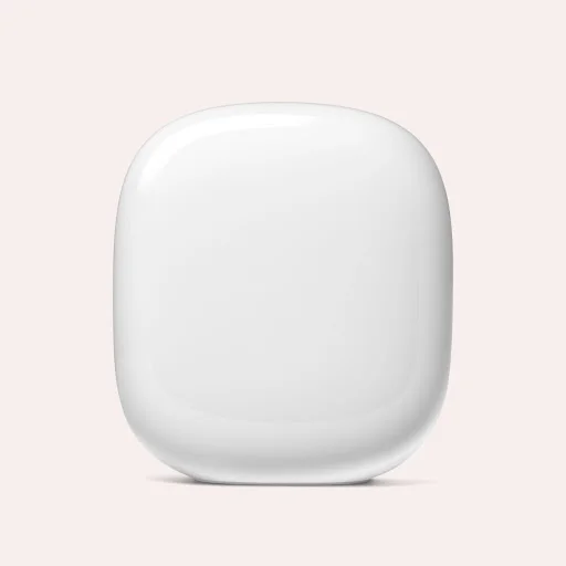 White Google Nest Wifi Pro router with a rounded glossy shell