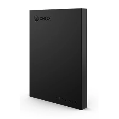 Black Seagate Game Drive for Xbox portable hard drive with an Xbox logo in the top corner